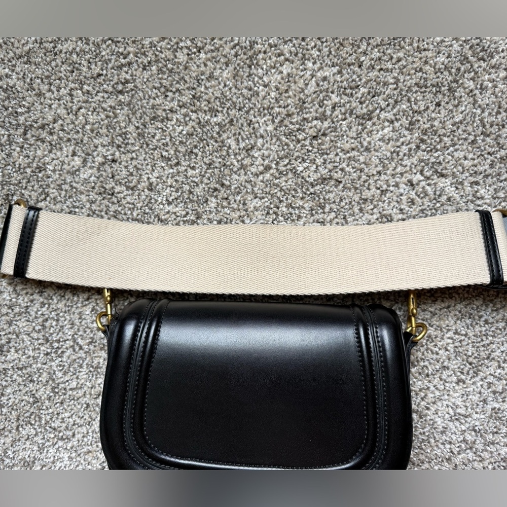 Zara Black Shoulder Bag Claw Carabiner Canvas Strap - Picture 3 of 11